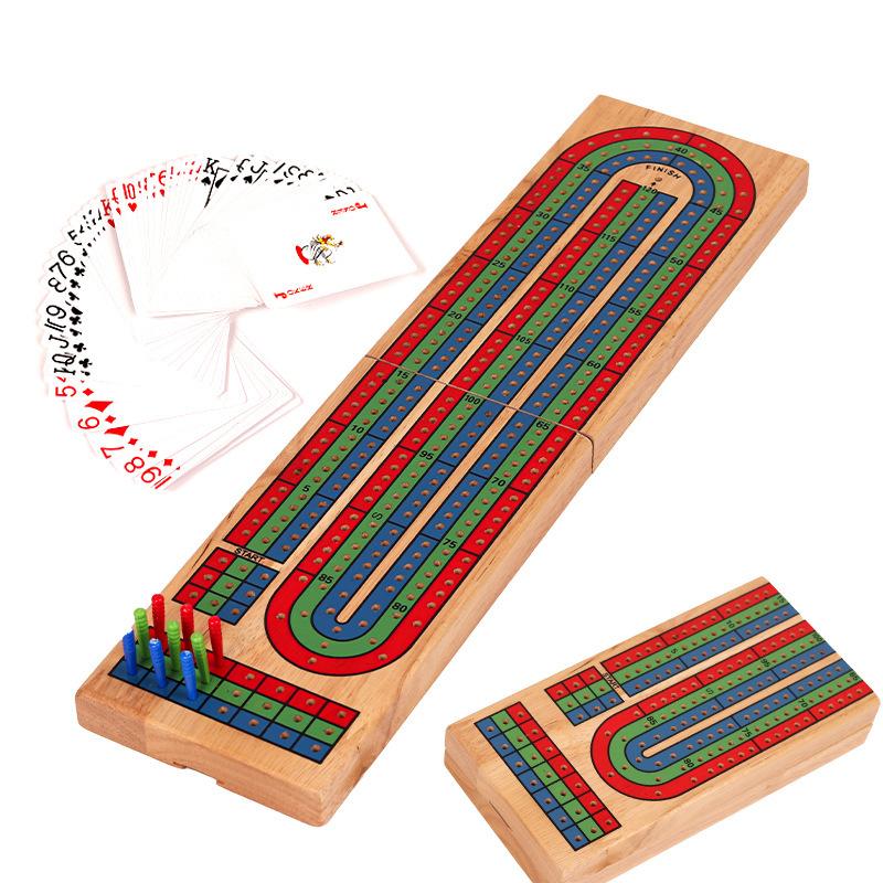 Wooden Cribbage Board Game, Traditional Pub Card Game with Scoring Board for Adults Family Bar Party
