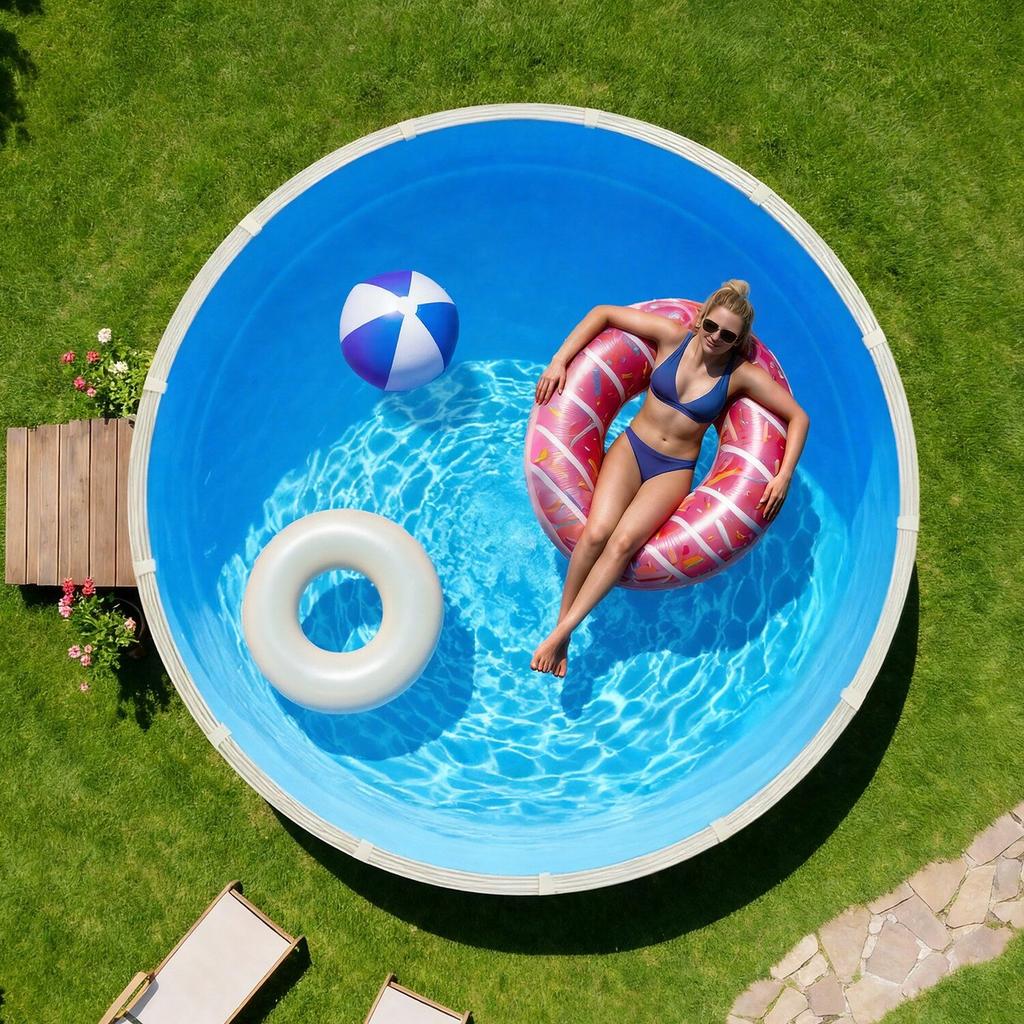 365.7 Cm Pool Liner, Round Overlap Swimming Pool Liner for 90 Cm Wall Height, Premium Vinyl, Easy Install with Leak-Proof Patches, Designed for Steel