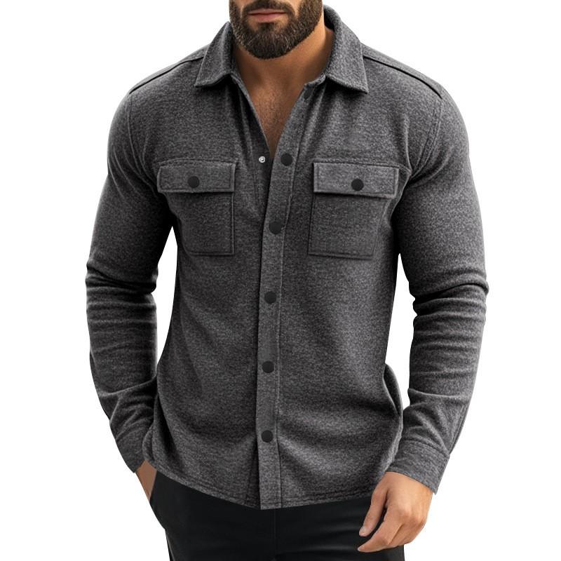 Mens Fleece Jacket Casual Solid Color Collared Single-Breasted Windproof Workwear Young Adults
