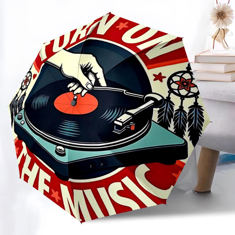 1pc Vinyl Record Player Folding Umbrella | Elegant Design, Fashionable Accessory, Durable Construction, Sturdy Ribs Yy251107058