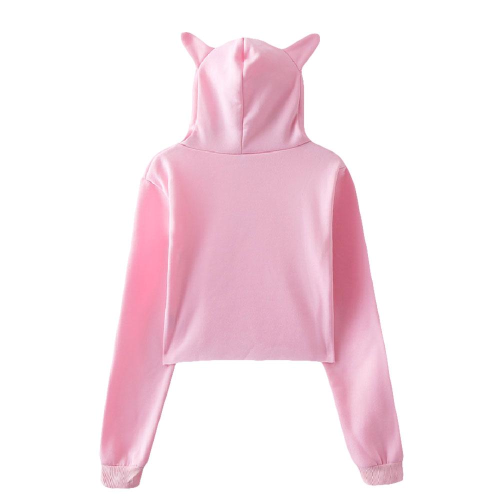 Icrimax Cat Ear Hoodie Women Long Sleeve Cropped Sweatshirts Female Casual Streetwear Crop Tops