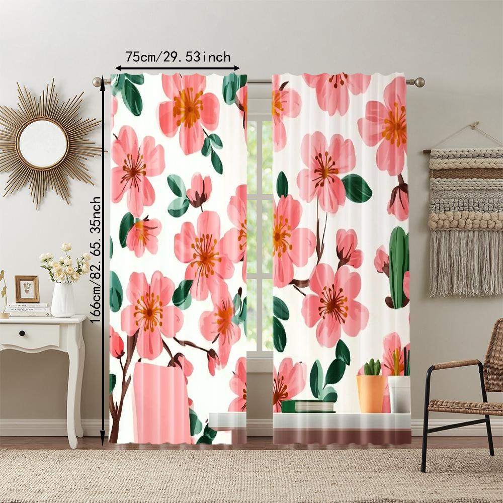 2 pcs   versatile polyester transparent curtains for home decoration Pink Plum for use in bedrooms and living rooms