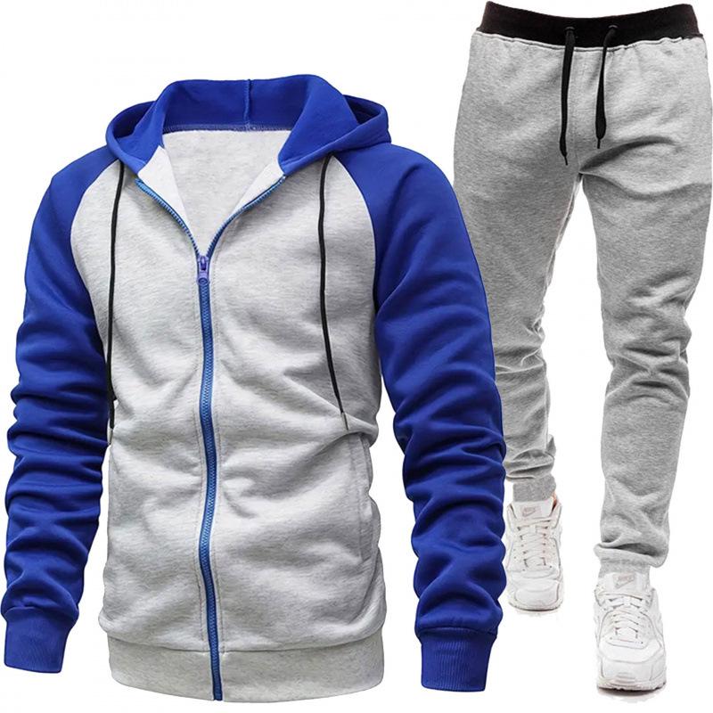 Men's European & American Color Block Raglan Sleeve Sweatshirt Set - Autumn/Winter Fashion
