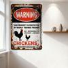 Vintage Weathered Metal Sign Rusty Warning 'CHICKENS' with Rusted Edges, Black & White Background, Rooster/Hen Illustration, Typ
