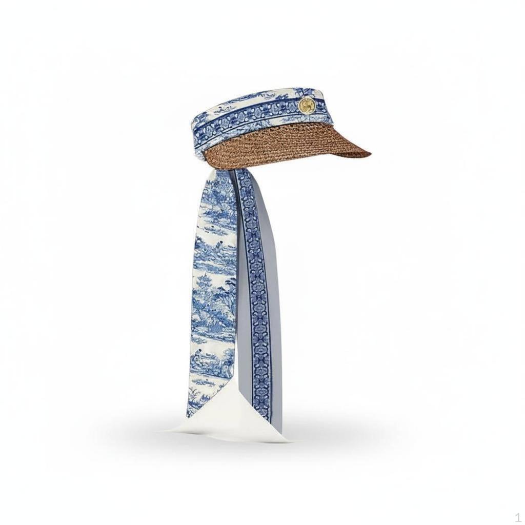 Sun Hat, Women's Chinese design navy and cream Porcelain Series, stylish seaside holiday Accessory