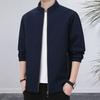 Fall Winter Men Jacket Stand Collar Zip-up Smooth Surface Solid Color Loose Thin with Zipper Pockets Father Business Travel Coat Mid-aged Man