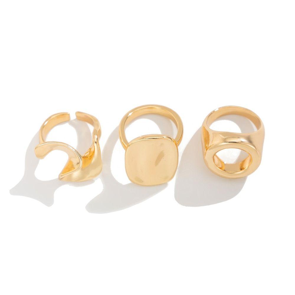 3pcs/set Goth Hollow Square Ring Personality Knuckle Joint Ring Fashion Irregular Open Ring  Couple