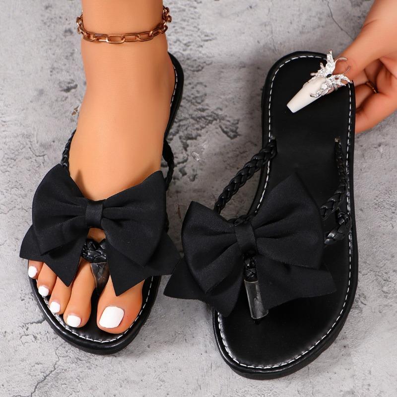 Flat-bottomed flip-flops women's summer new large-size bow beach cool slippers 43