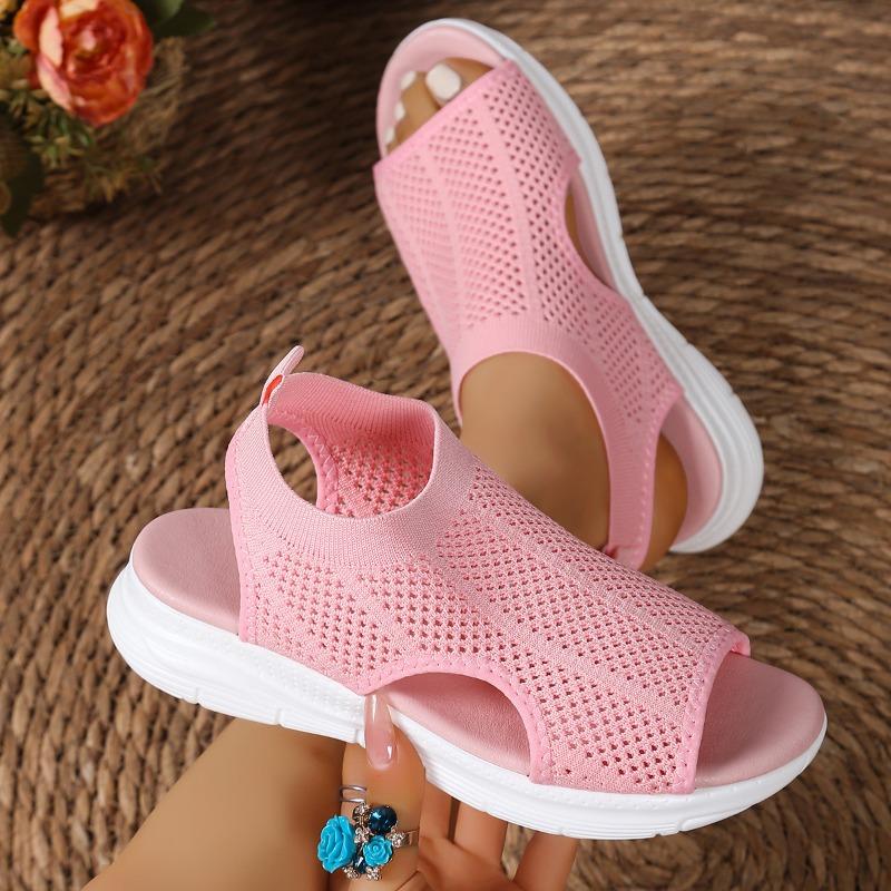 Women's Thick-Soled Knit Mesh Roman Style Retro Sports Sandals, Fashionable Footwear, Available In Large Sizes.