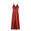 TAOP&ZA Women's Spring/Summer Elegant Silk Satin Backless V-Neck Spaghetti Strap Dress