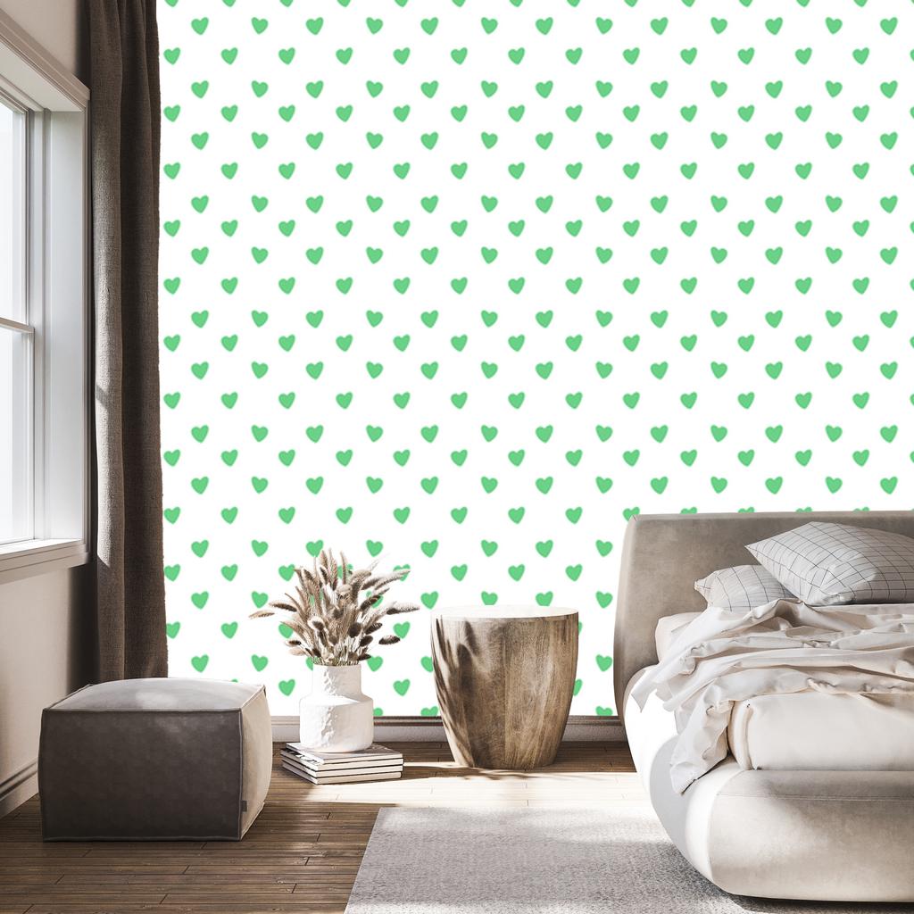 Heart Wallpaper White, Mint and Green 50x1000