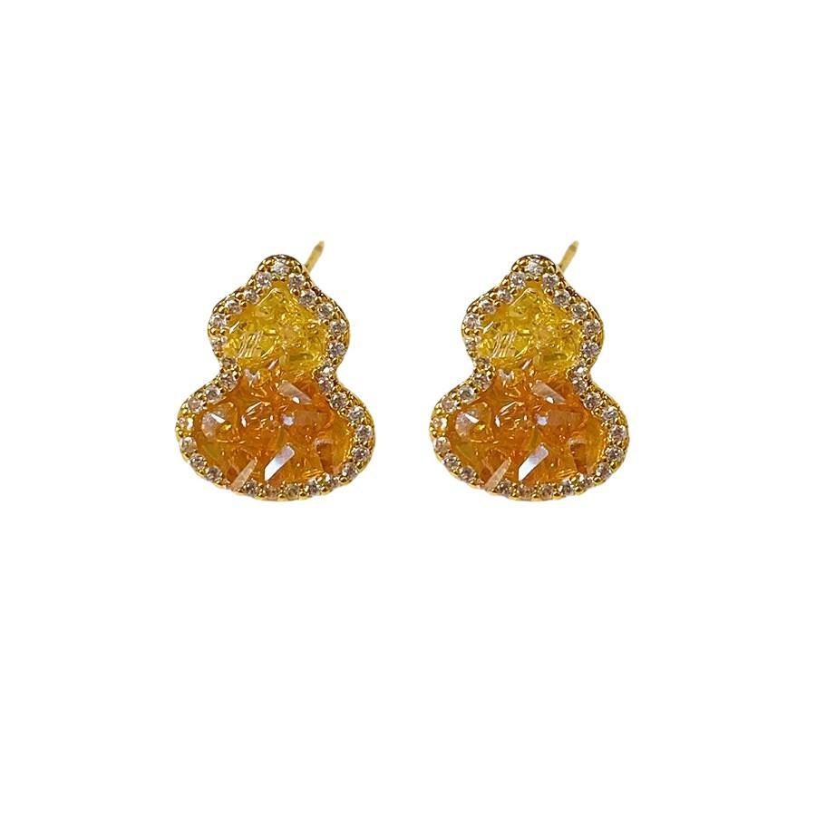 Orange Gradual Change Crystal Gourd Stud Earrings Female Niche Unique Simple High Sense Earrings Light Luxury Design Fortune Earrings