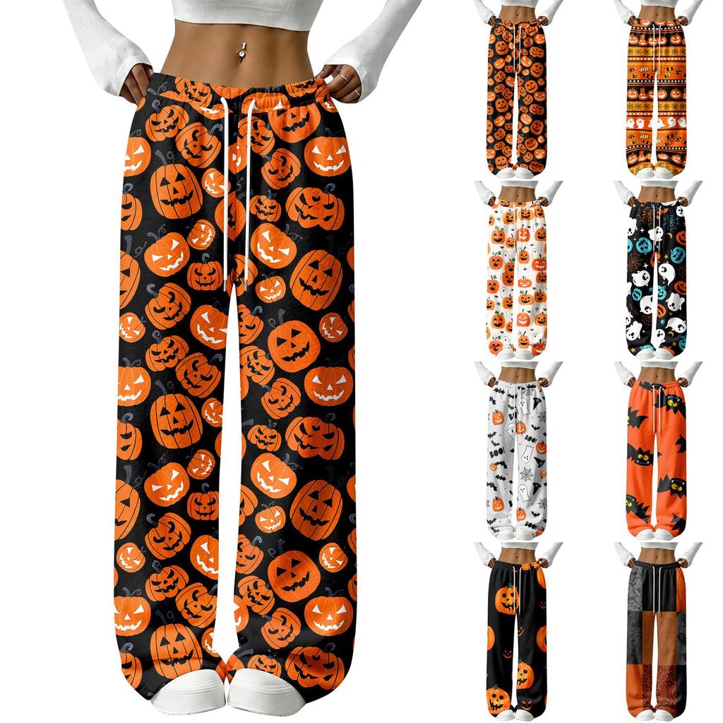 Women's Halloween Flannel Pajama Pants Straight Leg Holiday Loungewear Sleepwear