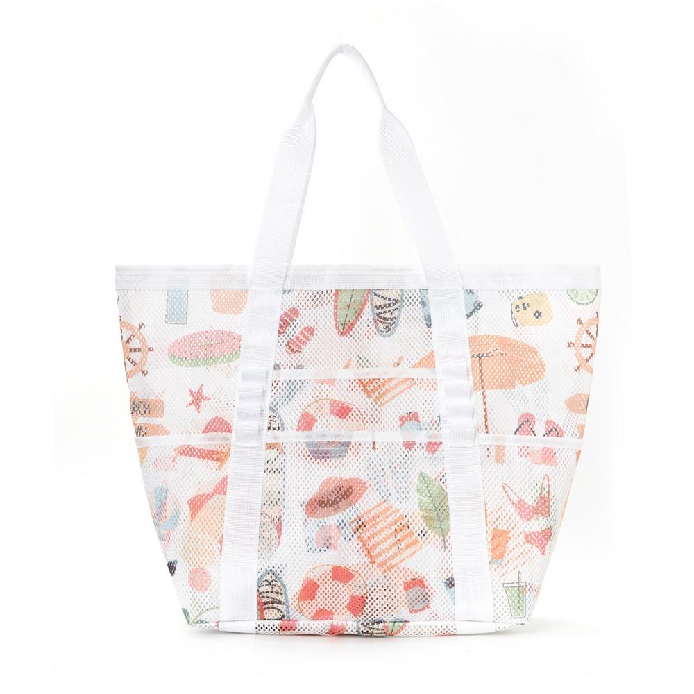 Beach Bag Large Capacity Toy Mesh Swimming Bag Multifunctional Travel Shoulder Beach Bag Swimsuit Storage Bag