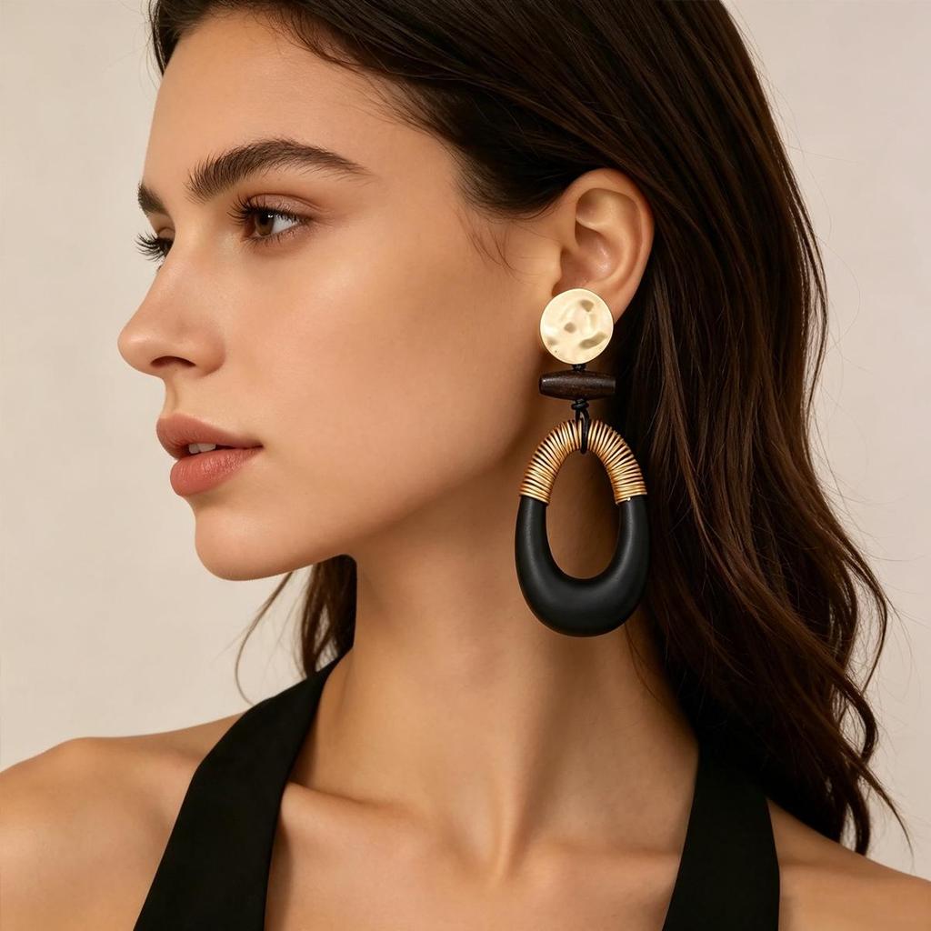 Elegant Melard Geometric Oval Dangle & Disc Stud Earrings for Women