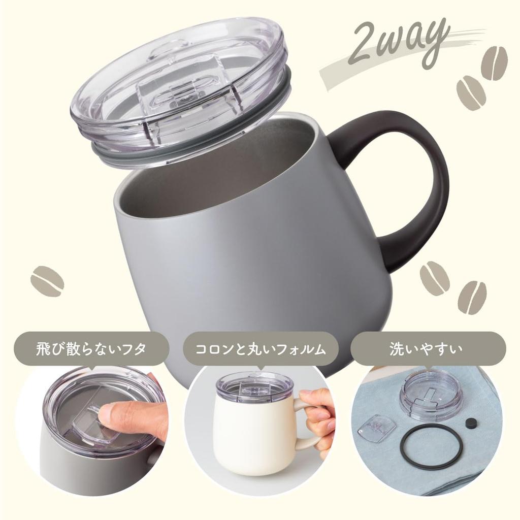 Atlas Cafe Link Mug with Slide Vacuum Keeps Hot or Cold Coffee Hot or Direct Drip Lid, 390ml, Insulated, Iced, Compatible, Charcoal, AFSM-402CH
