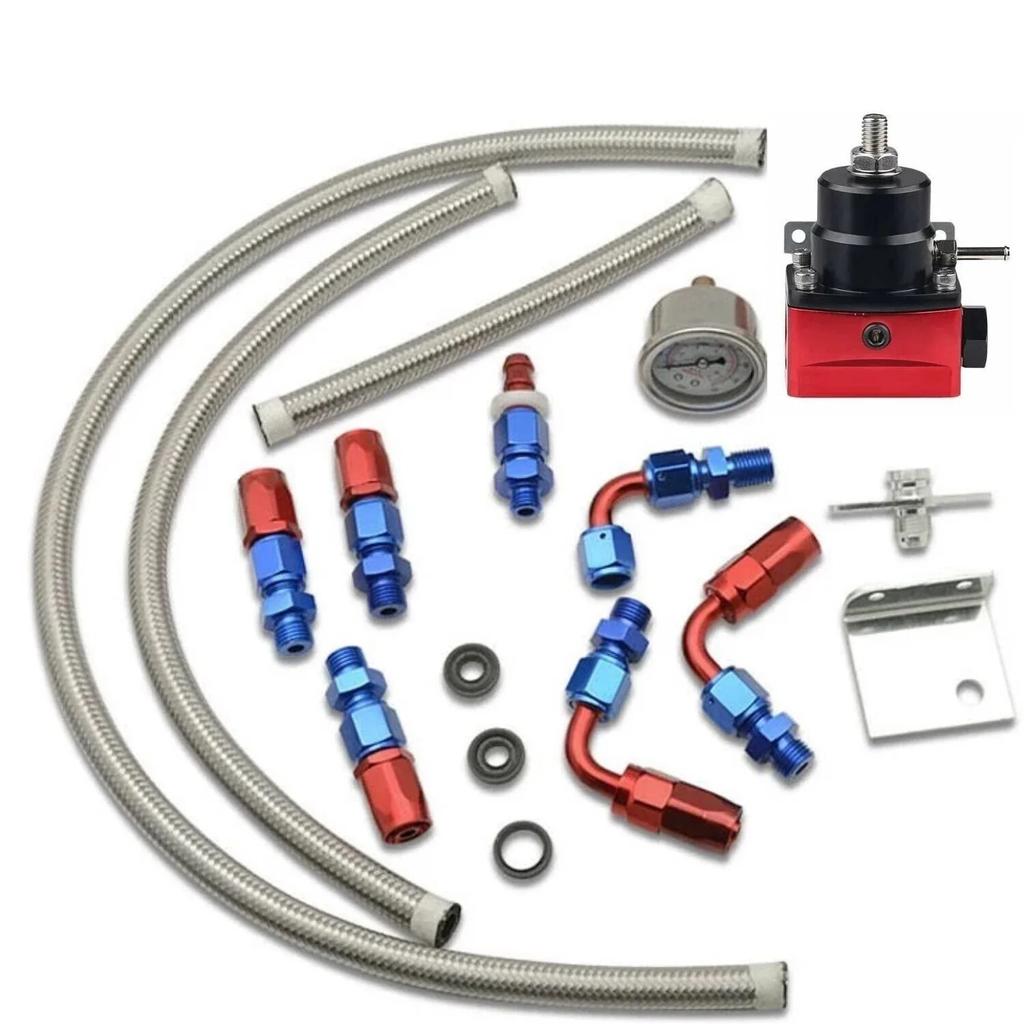 Universal Adjustable Fuel Pressure Regulator Guage Kit Oil Line 100PSI Guage Fpr AN6 Oil Hose Fitting EFI Engine Parts