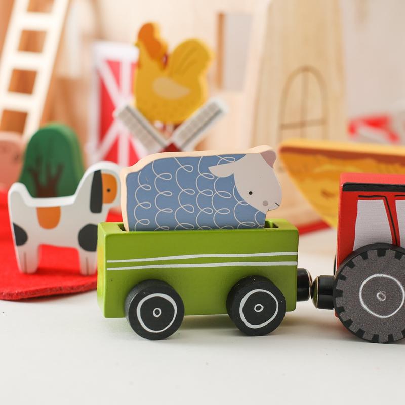 Baby Montessori Wooden Toy Kid Building Blocks Farm Theme Animal Stack Games Children Hands-on Balance Ability Stacking Toy Gift