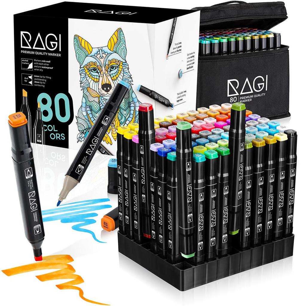 RAGI Alcohol Markers 80 Double-sided Felt-tip Pens, Dual Tip, Professional Artistic Drawing Set