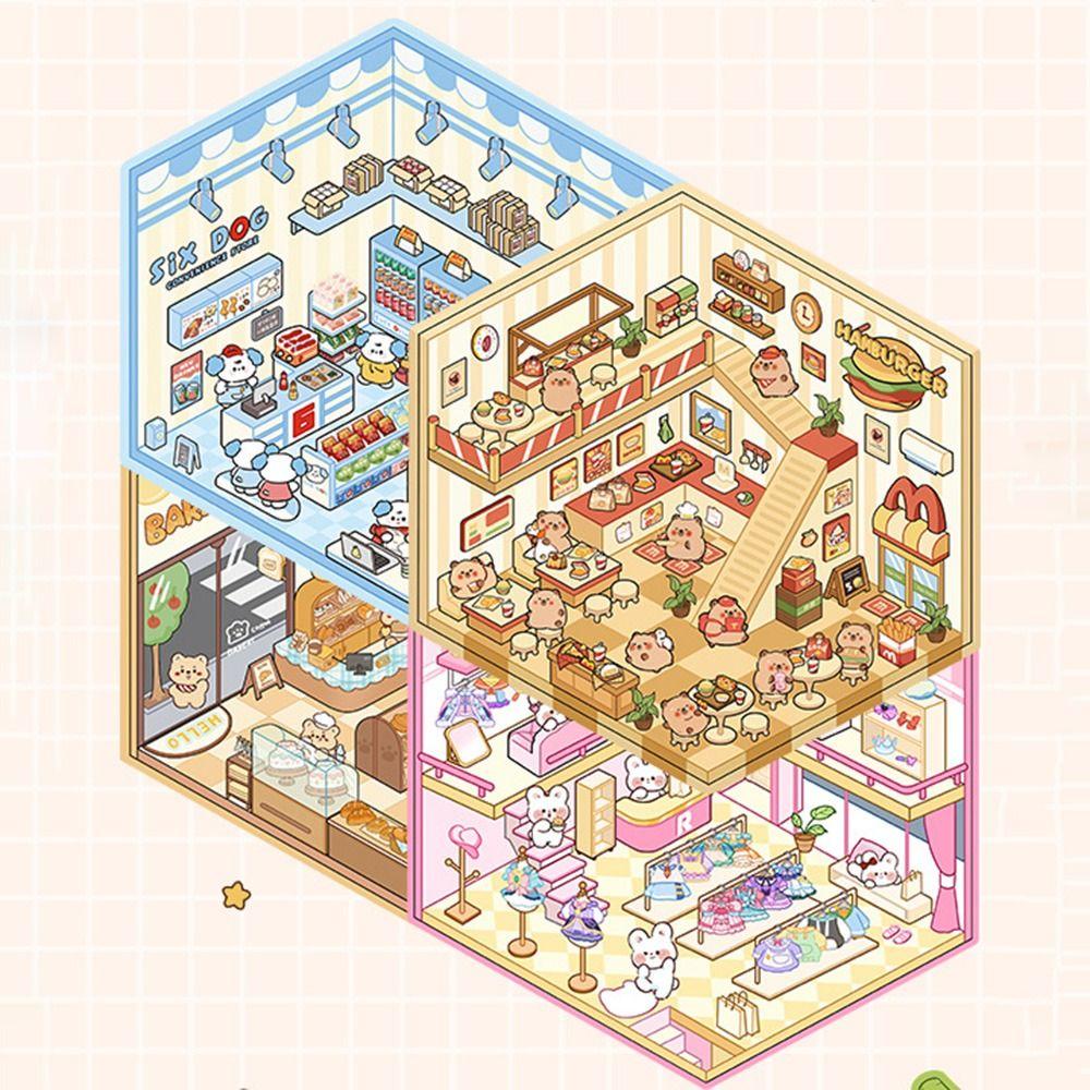 Cartoon Landscape Sticker Book Capybara Cabin Scene Decorative Decals Card Lover