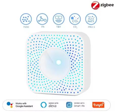 Tuya ZigBee 6 IN 1 Smart Wi-Fi Air Quality Detector PM2.5 Formaldehyde VOC CO2 Temperature Humidity Air Box Sensor Via Alexa