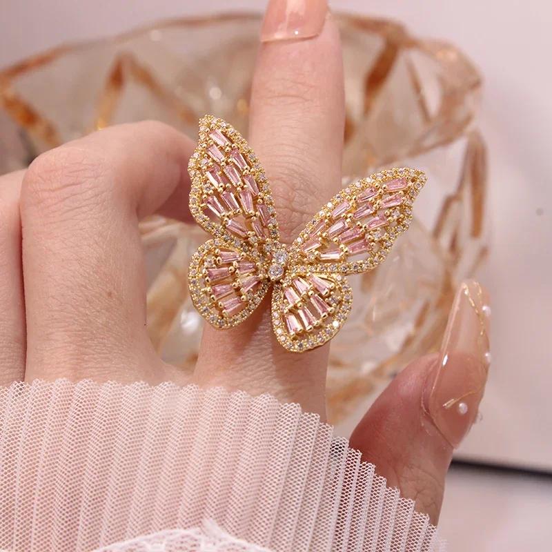 New Sight New Fashion Brand Jewelry Zirconia Butterfly Engagement Rings for Women Gift Adjustable Open Wedding Rings