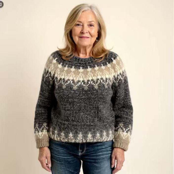 Women's High Neck Color Block Loose Knit Sweater