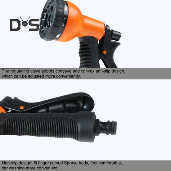 Tryska pro zahradní hadici Tryska pro rozprašování vody s 8 nastavitelnými zavlažovacími vzory Protiskluzová rukojeť Vysokotlaká hadicová tryska pro zavlažování rostlin trávníku