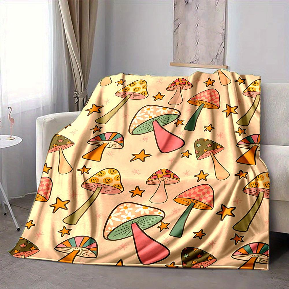 1pc Mushroom Star Blanket, Lightweight Flannel Throw Blanket for Sofa, Bed, Travel, Camping, Living Room, Office, Couch041