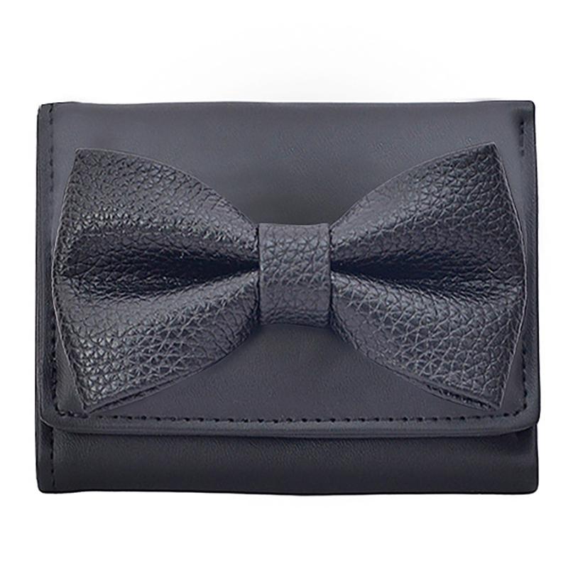 

1Pc Simple Pu Leather Cute Bow Short Wallet Printing Korean Style Folding Purse Coin Purse Bank Card Bag Card Holder Girls чорний