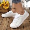 Women's Wide-Fit Sneakers - White Faux Cover Low-Top Lace-Up Shoes with Comfortable EVA Sole, Breathable Fabric Lining for All-Day Support