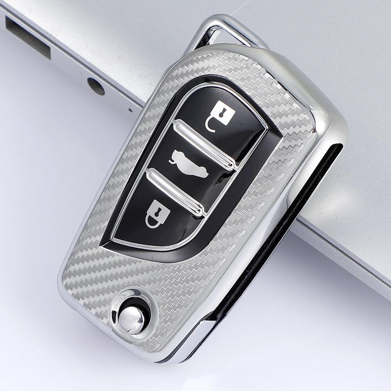 

TPU Carbon Fiber Key Case for Toyota Corolla - Folding Full Wrap Protective Shell with Buckle