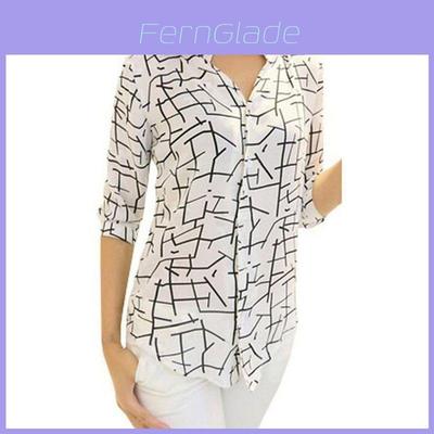 Women's Elegant Long-sleeve Blouses Chiffon Fashion Print Slim T-shirts For Effortless Style