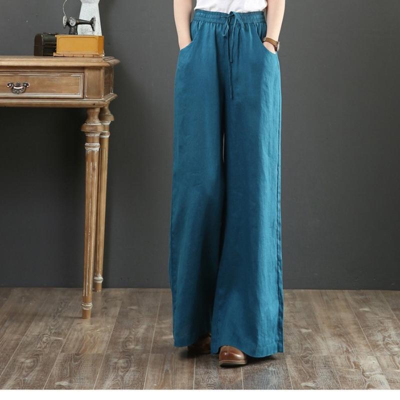 

Шестнадцать цветов Весна и Лето Хлопок и Лен Женские Свободные Большого Размера Широкие Брюки, Брюки-швабры с высокой талией, Брюки прямого кроя XXXXL джинсовый синий