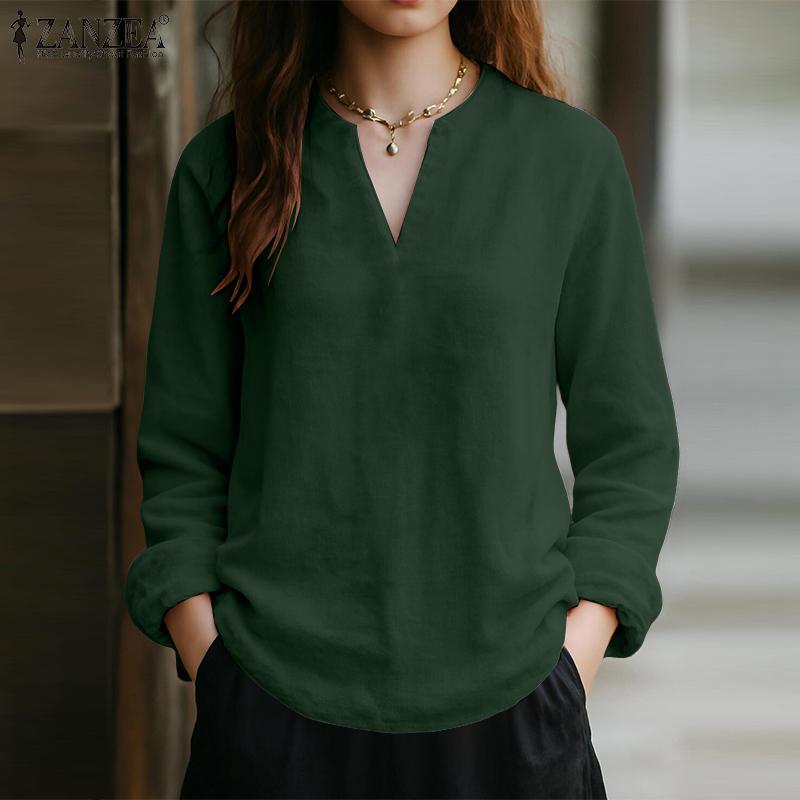 ZANZEA Women Casual V-Neck Solid Color 3/4 Sleeve Loose Blouse