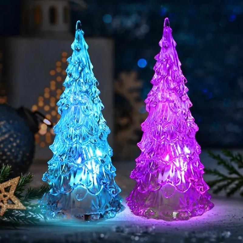 Julelys LED Krystalltre Flerfarget Hjemmefest Bord Mini Dekor Jul