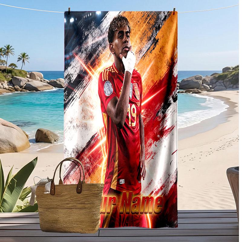 Lamine Yamal Personalisiertes Bedrucktes Strandtuch Fußball Logo Unterstützung Benutzerdefinierter Name Text Saugfähiges Handtuch Für Sport Reisen Besonderes Geschenk