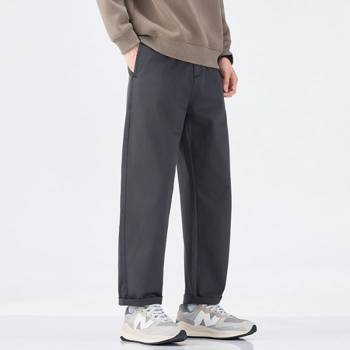American solid color simple and versatile loose straight trousers men's autumn new light business casual pants