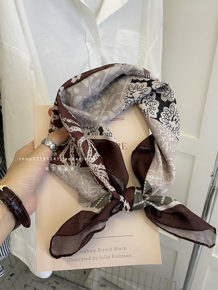 18Cm Cotton and Linen Cashew Small Square Scarf Spring Summer and Autumn Thin Decorative Scarf Air Conditioner Room Neck Scarf Headband Headscarf