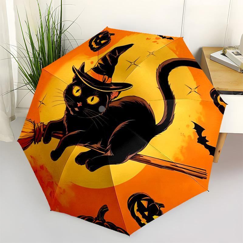 1pc Halloween Cat Fashionable Automatic Opening/Closing Folding Umbrella with 8 Bones, Windproof Portable, Daily Use304