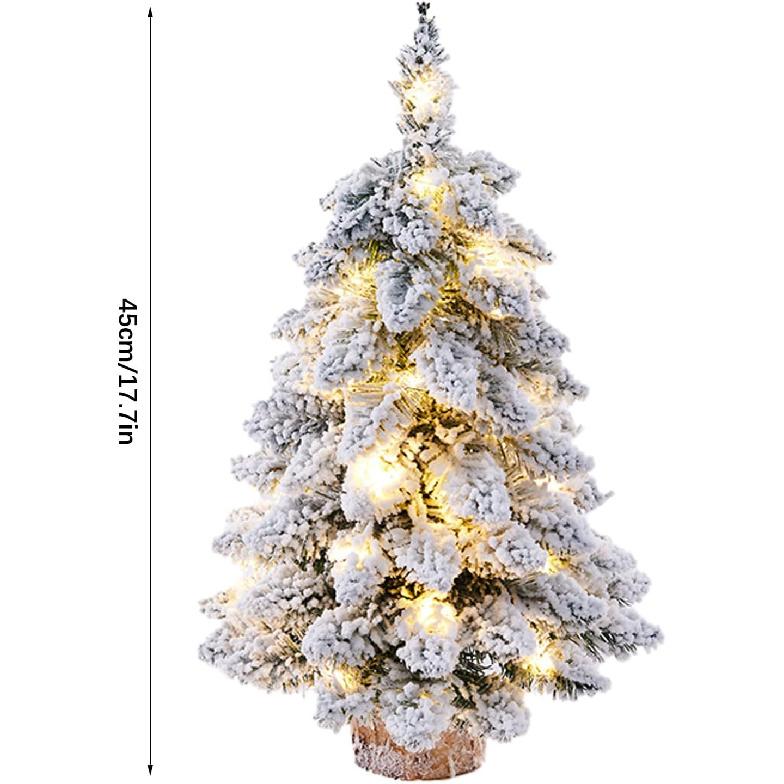 1 Pcs Prelit Tabletop Christmas Tree Snow Flocked Christmas Tree with Led Lights Wood Base Mini Xmas Pine Tree for Table Desk Home Christmas Decor