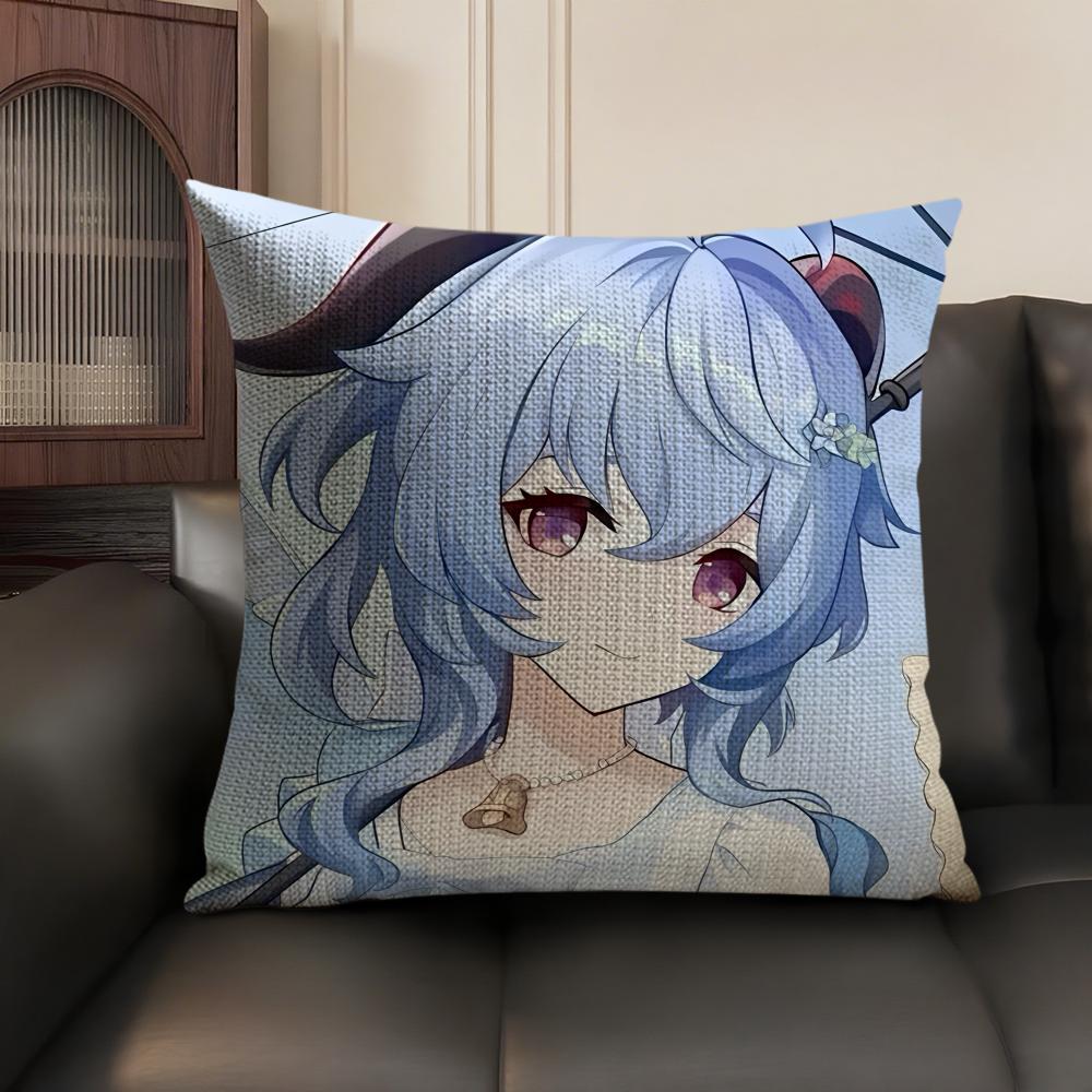 Cute Ganyu Genshin Impact Cushion Cover Natural Linen Organic Fabric DoubleSided Printing Sofa Home Decor Gift Pillow Case