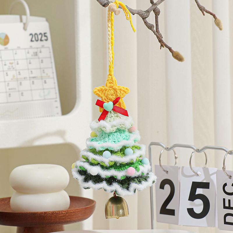 Knitted Christmas Tree With Jingle Bell Plush Christmas Hanging Pendant Wool Crochet Christmas Tree For Christmas Party Decor