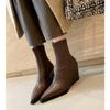 Botines de Punta Nueva para Mujer Moda Elegantes Zapatos de Piel Genuina Tacón Grueso de 7CM Botines Cortos de Mujer Zapatos de Cuña