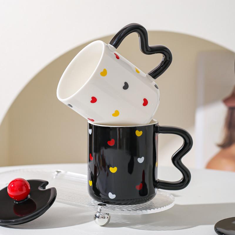 Nordic Ceramic Water Cup Creative Household Mug Couple Cup Coffee Cup with Lid Spoon To Give Friends Gift