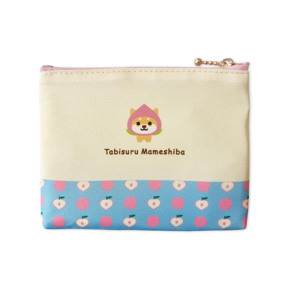 Tabisuru Mameshiba Pouch (Peach Dot Design) - Cute Shiba Inu Pouch for Cosmetics and Small Items