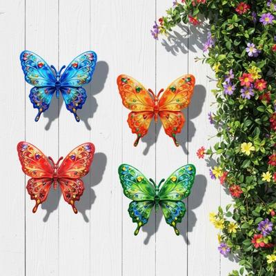 Metal Butterfly Wall Decor Outdoor Fence Wall Art Sculpture 3D Iron Butterfly Hanging Decoration for Spring Garden Patio Balcony Home