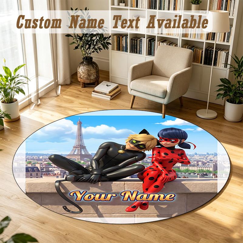 Round Rug Custom NameMiraculous Ladybug Pattern Non Slip Carpet Home Floor Decor