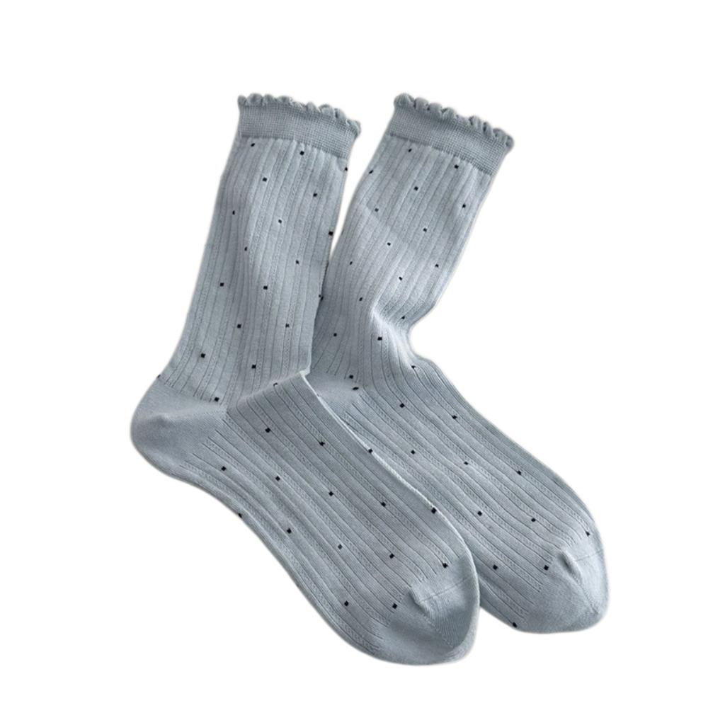 Cotton Women Socks Retro Harajuku Mid-calf Socks Japanese Kawaii Thin Polka Dot Socks Women Girl синий