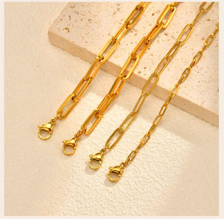 Gold Plated Stainless Steel Paperclip Chain Necklace For Women, Adjustable Rectangle Link Layering Choker Waterproof Jewelry